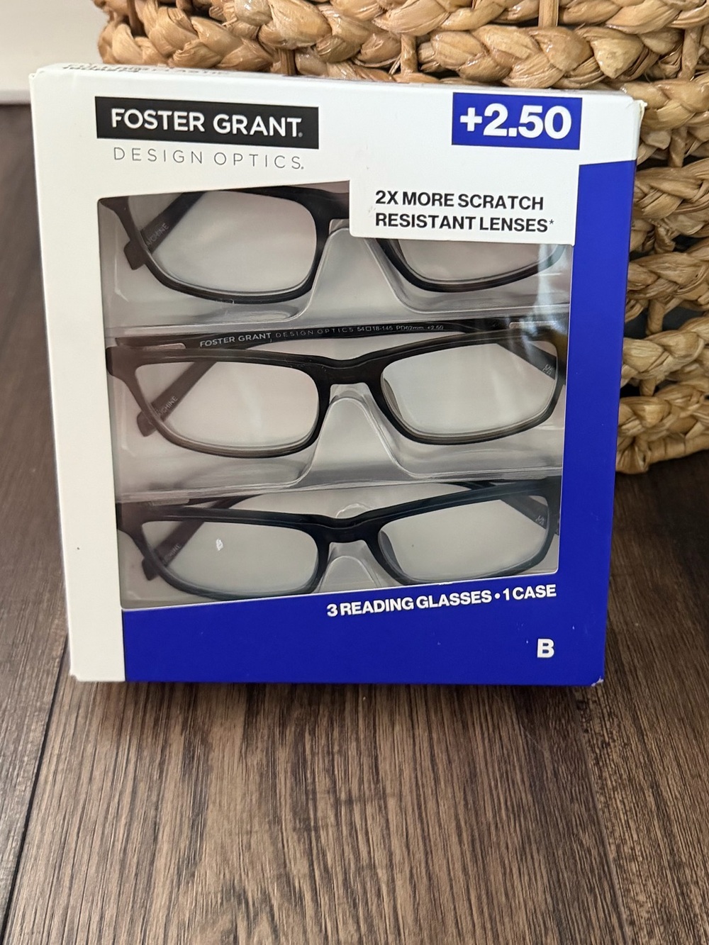 Foster Grant Black Reading Glasses 3-Pack +2.50 B new